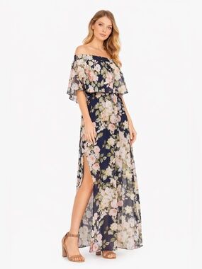 Show Me Your Mumu Hacienda Maxi Dress Floral Off Shoulder Slit Small Boho Resort